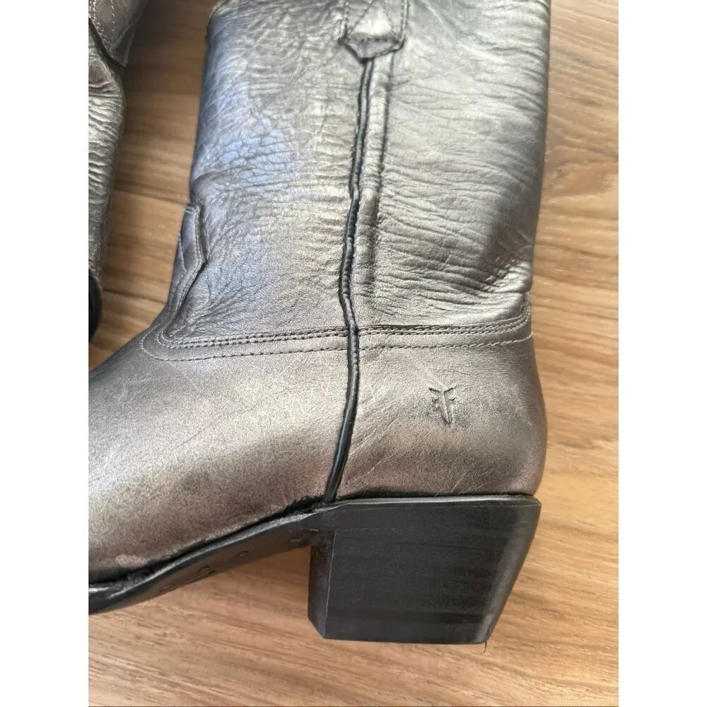 FRYE Dark Pewter Crinkle Western Sacha Mid Pull On Boots Size 6
